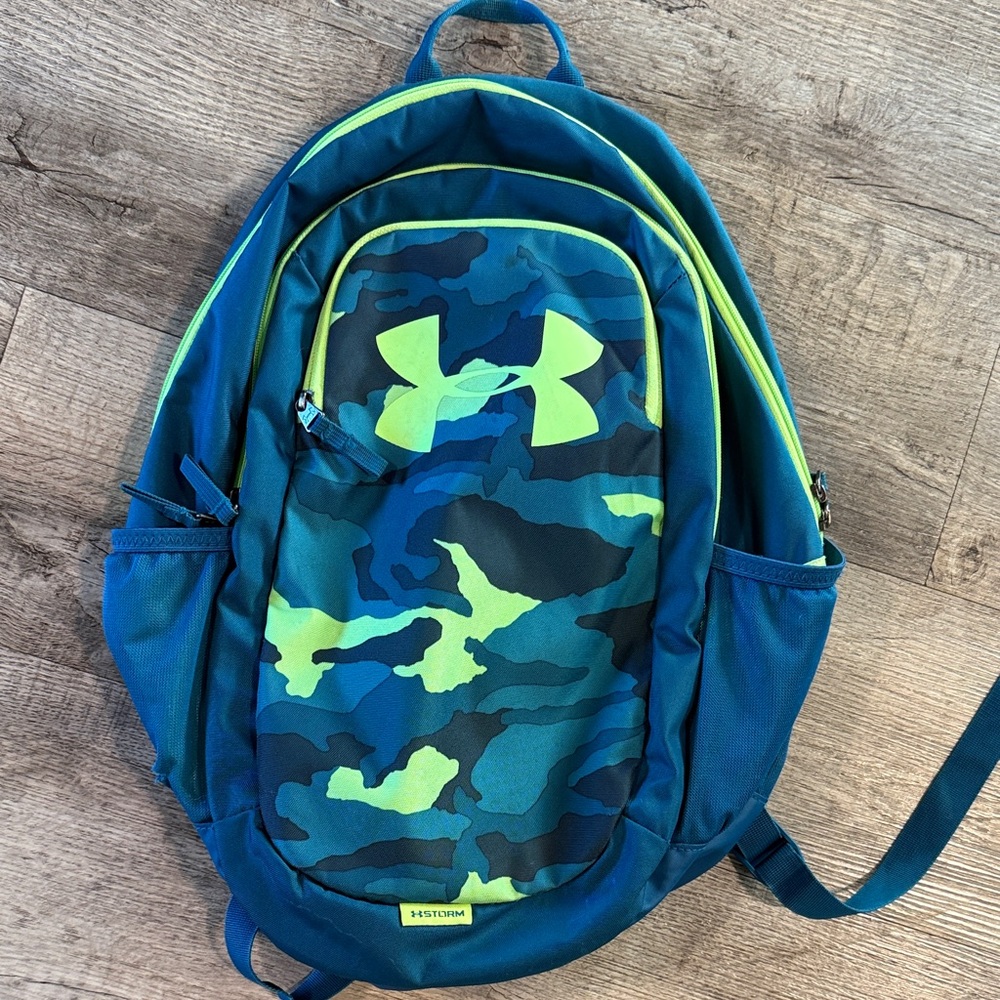 Under Armour Neon and Blue Camo Backpack